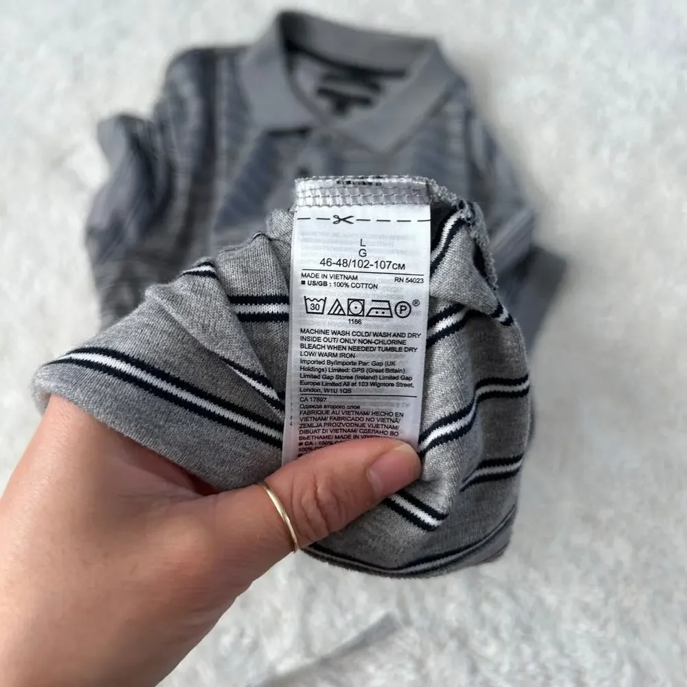 Banana Republic Mens Luxury Grey Strip Touch Polo Sz L Preppy College Casual